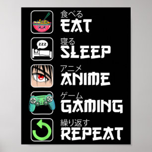 Affiche Mangez Sleep Anime Jeu Répéter Japon Kawaii Manga 