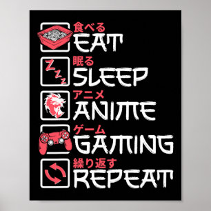 Affiche Mangez Sleep Anime Jeu Répéter Otaku Gamer Japonai