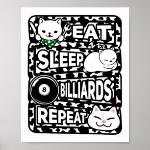 Affiche Mangez Sleep Billiards Répétez Garçons Filles Bill