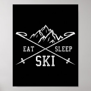 Affiche Mangez Sleep Ski Repeat - Ski Mountains Winter Spo