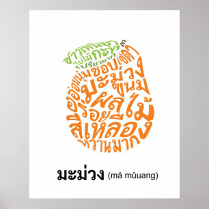Affiche Mango Forme thaï Script Fruit Word Art