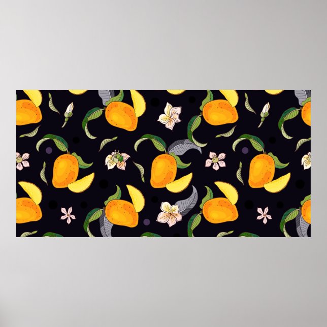 Affiche Mango. Motif sans couture avec tropique jaune et r (Devant)