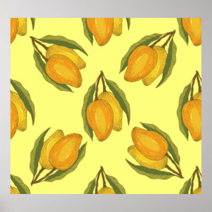 Affiche Mango vintage : Motif Tropical Dessiné À La Main.
