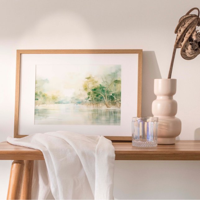 Affiche Mangroves peinture aquarelle (A tranquil depiction of mangrove trees in muted, gentle tones, capturing the essence of coastal hope)