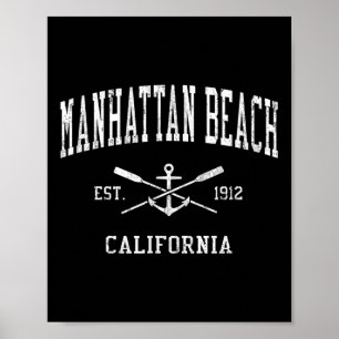 Affiche Manhattan Beach Ca Vintage Croisé Oars &amp; Batea