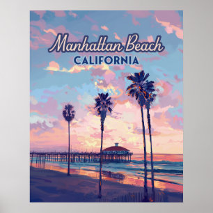 Affiche Manhattan Beach Californie Los Angeles Retro