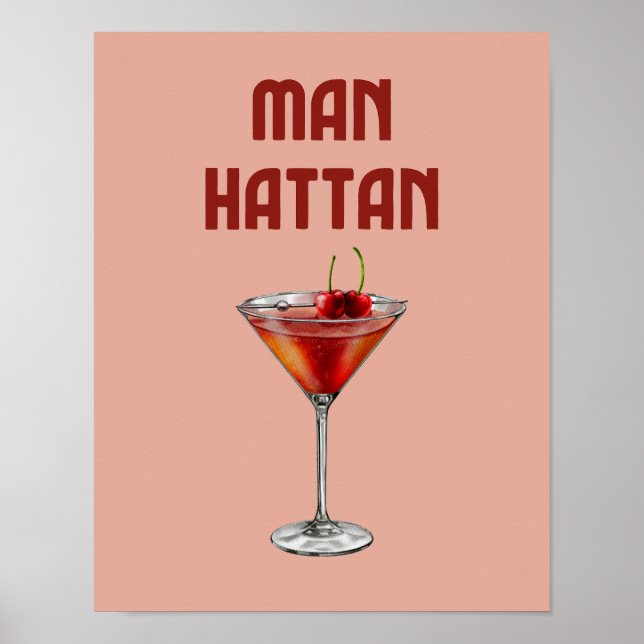 Affiche Manhattan Cocktail Red Retro Drink (Devant)