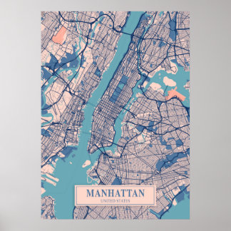 Affiche Manhattan - États-Unis Breezy City Carte