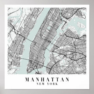 Affiche Manhattan New York Blue Water Street Carte