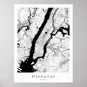 Affiche Manhattan New York City Modern Monochrome Carte