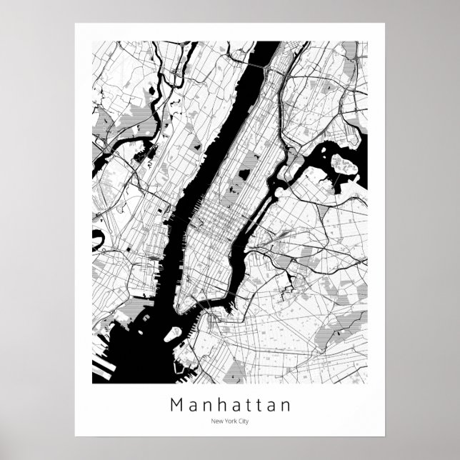Affiche Manhattan New York City Modern Monochrome Carte (Devant)