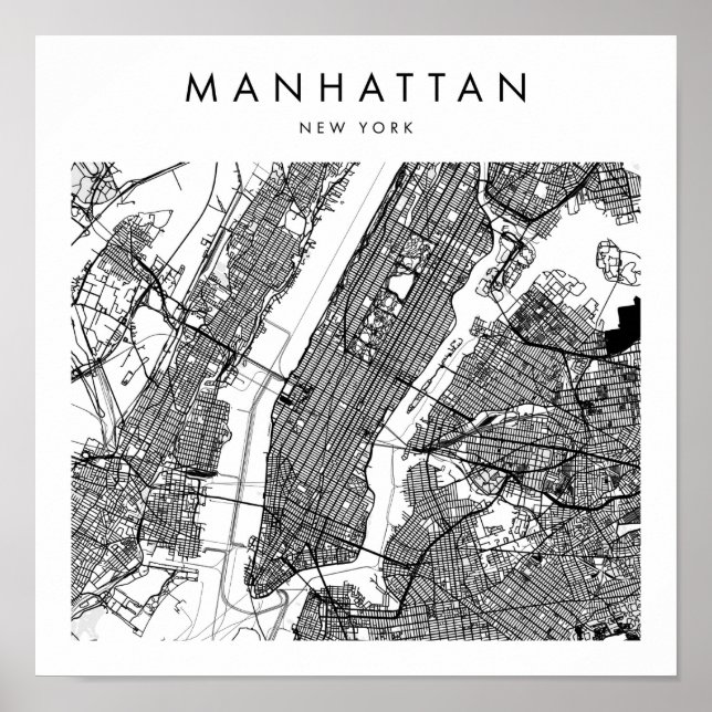 Affiche Manhattan New York Minimal Modern Street Map (Devant)