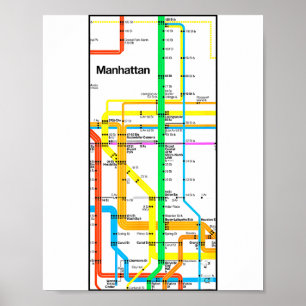 Affiche Manhattan New York Nyc Plan de métro Rétro Rail Tr