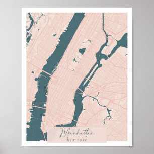 Affiche Manhattan New York rose et bleu mignon Script Stre
