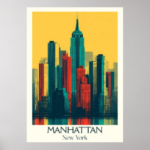 Affiche Manhattan New York Vintage Skyline Art