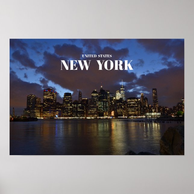 Affiche Manhattan Skyline À La Nuit - New York (Devant)