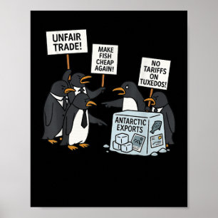 Affiche Manifestation de pingouins contre les tarifs douan