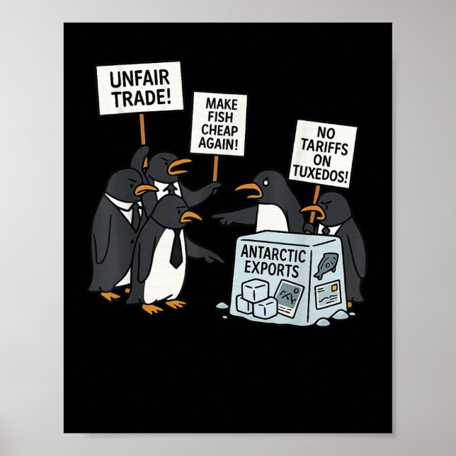 Affiche Manifestation de pingouins contre les tarifs douan (Devant)