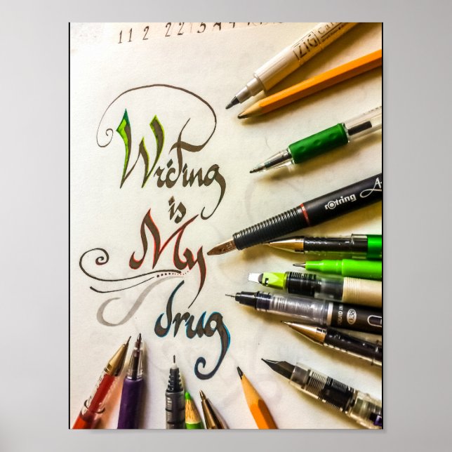 Affiche Manifeste de l'écrivain fou stylos et crayons (Devant)