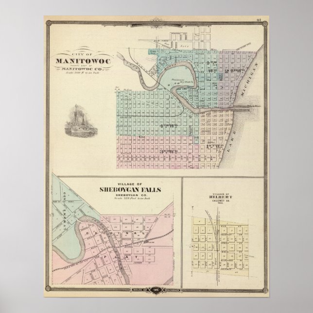 Affiche Manitowoc, Sheboygan et Hilbert, Wis (Devant)