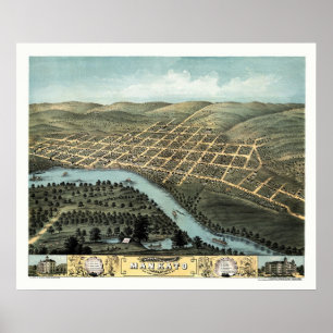 Affiche Mankato, carte panoramique de manganèse - 1870