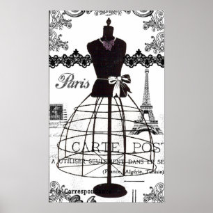 Affiche Mannequin de mode de Paris, noir et blanc