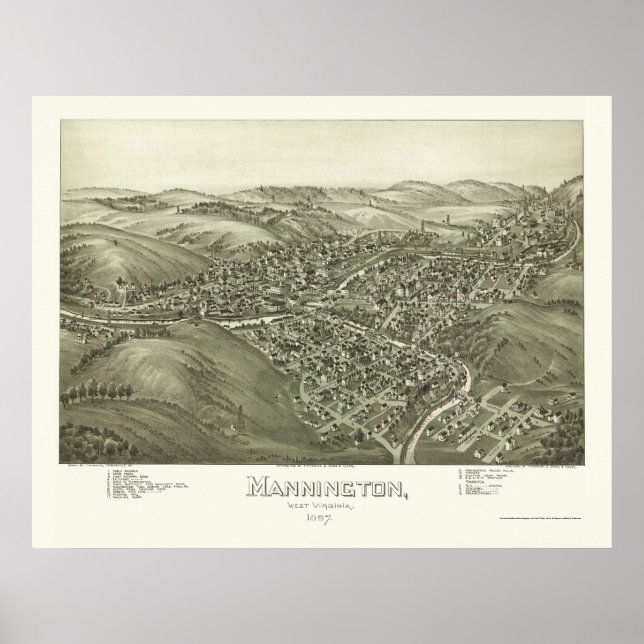 Affiche Mannington, WV Carte panoramique - 1897 (Devant)