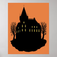 Manoir sinistre en silhouette