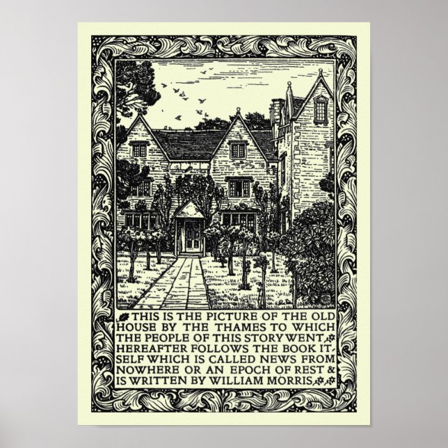 Affiche Manoir vintage Kelmscott par William Morris (Devant)