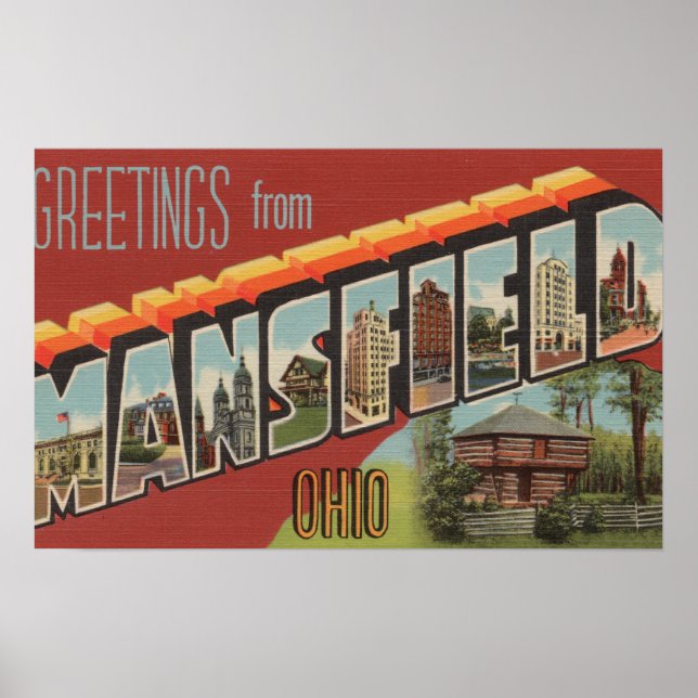 Affiche Mansfield, Ohio - Scènes de grandes lettres (Devant)