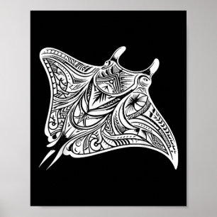 Affiche Manta Ray Polynesian Tribal Mer de tatouage