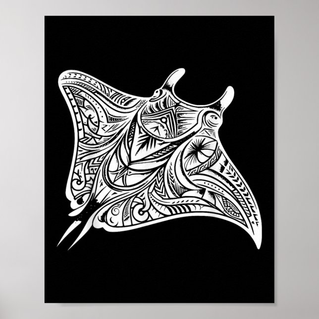 Affiche Manta Ray Polynesian Tribal Mer de tatouage (Devant)