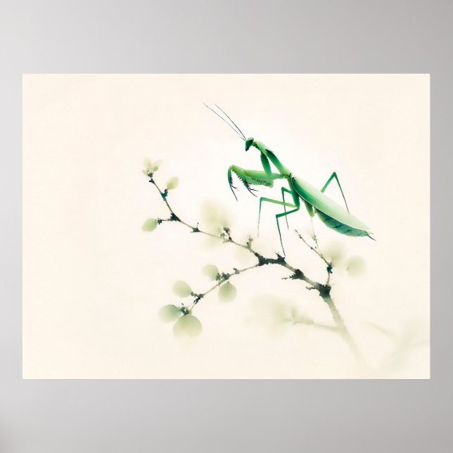 Affiche Mante chinoise à l'encre sur Ginkgo (Devant)