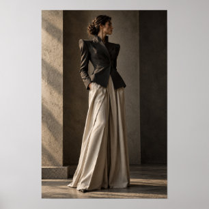 Affiche Manteau noir et pantalon ivoire Editorial Mode