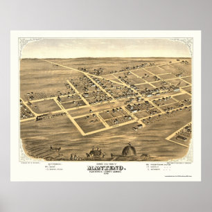 Affiche Manteno, carte panoramique de l'IL - 1869