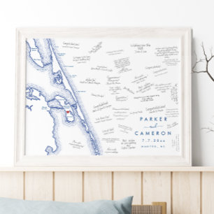 Affiche Manteo NC Carte Mariage Marine Blue Guest Book Pos