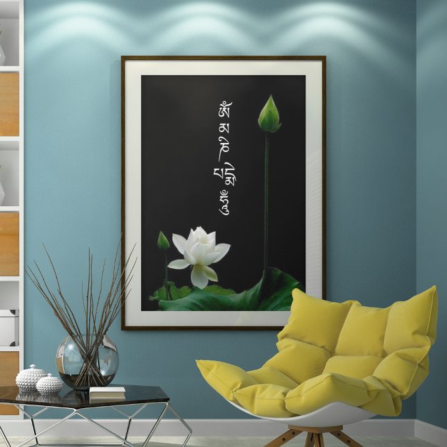 Affiche Mantra bouddhiste de Hum de Lotus Om Mani Padme Bl (Créateur téléchargé)