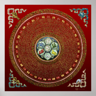 Affiche Mantra Mandala ronde tibétaine "OM"
