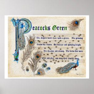 Affiche Manuscrit vert de paons