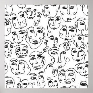 Affiche Many Faces Line Art
