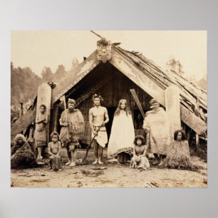 Affiche Maori Family, Nouvelle-Zélande, vers 1880 (albumen