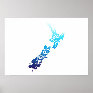 Affiche Maori New Zealand Map Tribal