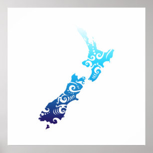 Affiche Maori New Zealand Map Tribal