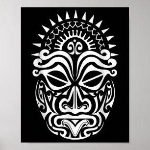 Affiche Maori Polynesian Tattoo Haka Dance Face Mask Head