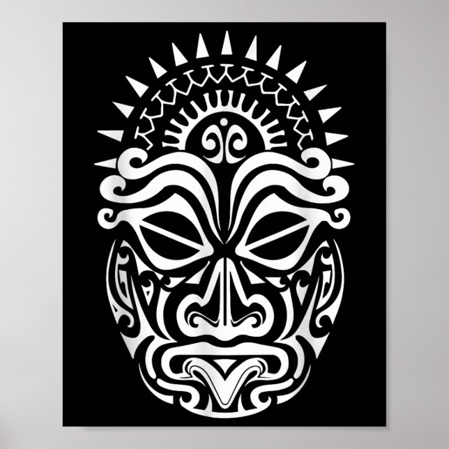 Affiche Maori Polynesian Tattoo Haka Dance Face Mask Head (Devant)
