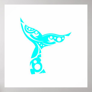 Affiche Maori Whale Tattoo Tribal Turquoise Idée cadeau