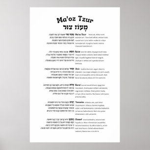 Affiche Maoz Tzur Hanoukka Chanson Hébreu complet et trans