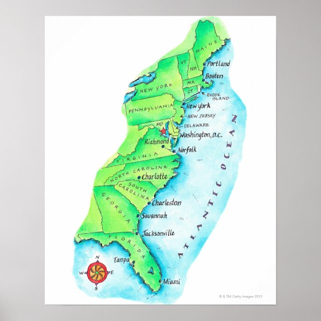 Affiche Map of American East Coast (Devant)