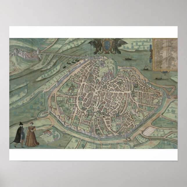 Affiche Map of Avignon, from 'Civitates Orbis Terrarum' by (Devant)