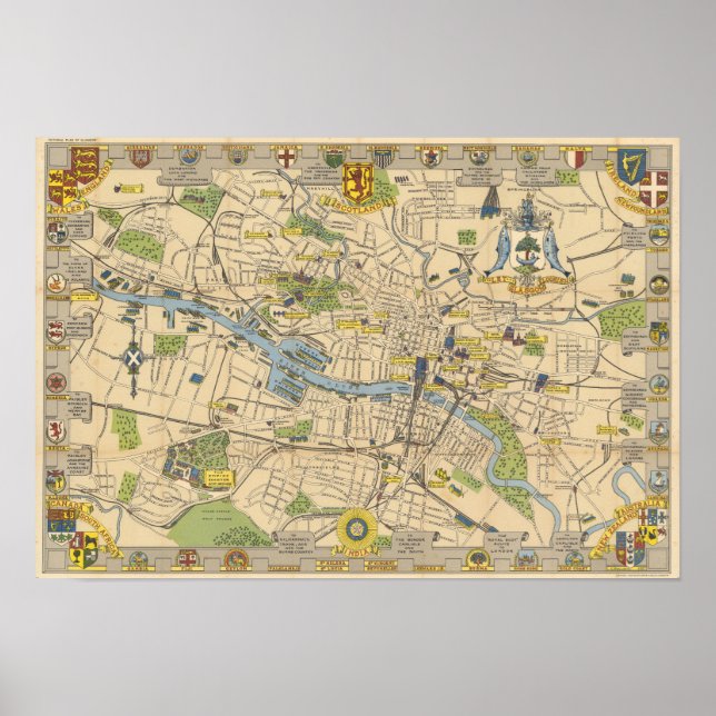 Affiche Map of Glasgow, Angleterre (Devant)